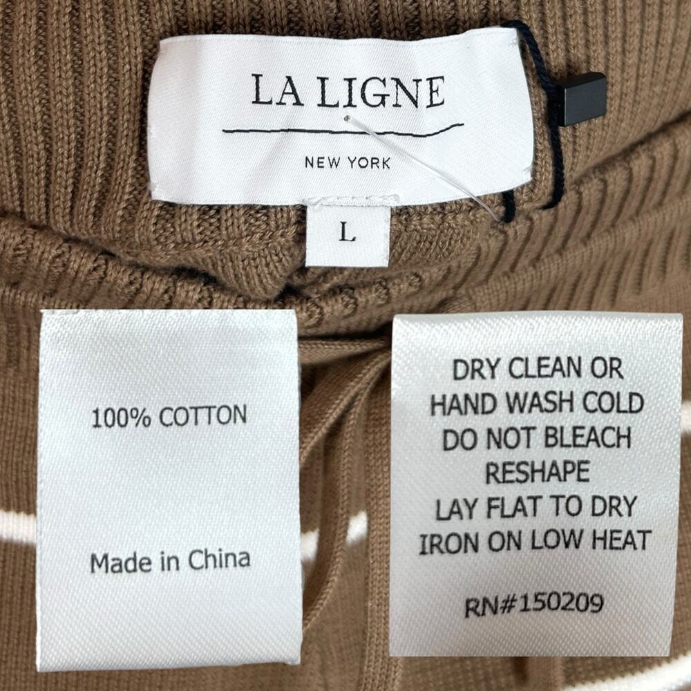 La Ligne - Women's 'Leo' Knit Shorts, High-Rise, Stripe - Tan/Cream, Large - Picture 5 of 12